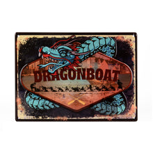 Load image into Gallery viewer, Dragon Boat Embossed Tin Sign with Blue Dragon