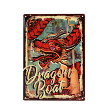 Load image into Gallery viewer, Dragon Boat Embossed Tin Sign with Red Dragon
