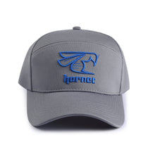 Load image into Gallery viewer, Hornet 5 Panel Cap in Grey with Blue Logo
