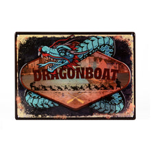 Load image into Gallery viewer, Dragon Boat Embossed Tin Sign with Blue Dragon
