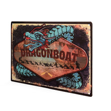 Load image into Gallery viewer, Dragon Boat Embossed Tin Sign with Blue Dragon

