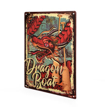 Load image into Gallery viewer, Dragon Boat Embossed Tin Sign with Red Dragon
