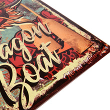 Load image into Gallery viewer, Dragon Boat Embossed Tin Sign with Red Dragon
