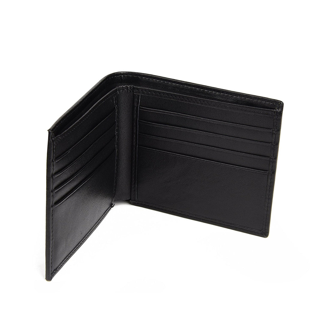 Cove 8 Carbon Fiber Wallet in Black Genuine Leather RFID Blocking Bifold with Gift Box (Black)